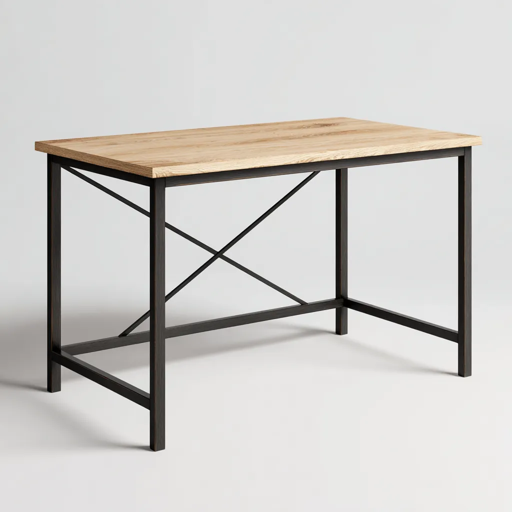 Bureau bois et métal 120x60x75 cm bois-noir - style industriel - pour bureau-Bambooupio