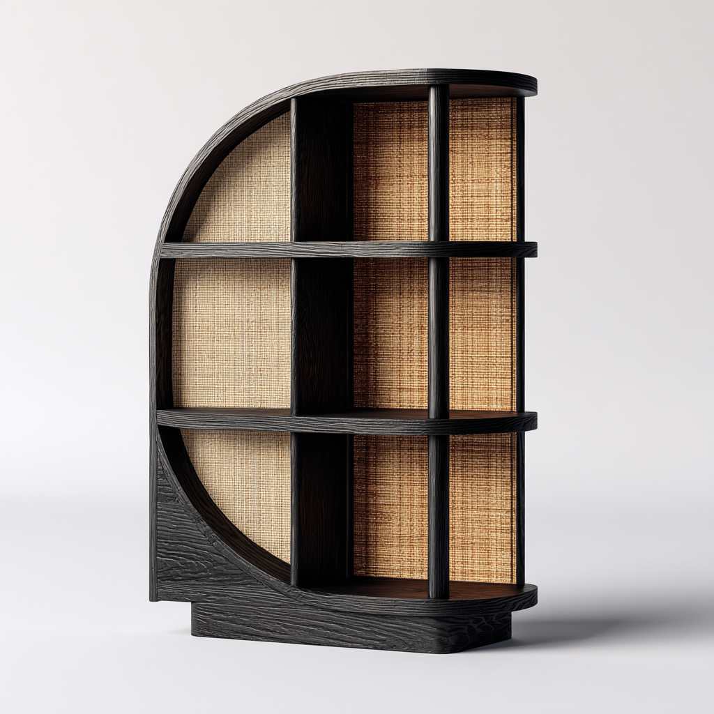 Bibliothèque bois 80x30x150 cm - noir-naturel - pour salon - design moderne-Bambooupio