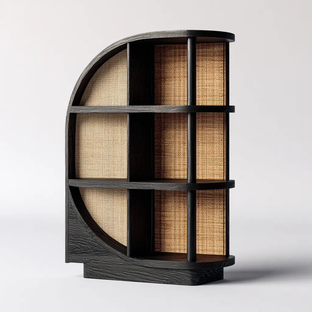 Bibliothèque bois 80x30x150 cm - noir-naturel - pour salon - design moderne-Bambooupio