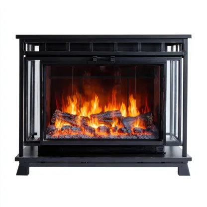 Cheminée électrique Métal-Verre 95x35x80 cm - Noir - Style moderne-Bambooupio