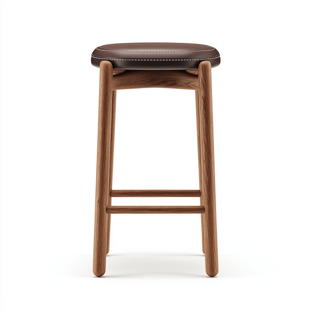 Tabouret de bar bois et similicuir 35x35x75 cm marron-bois - style moderne - pour cuisine-Bambooupio