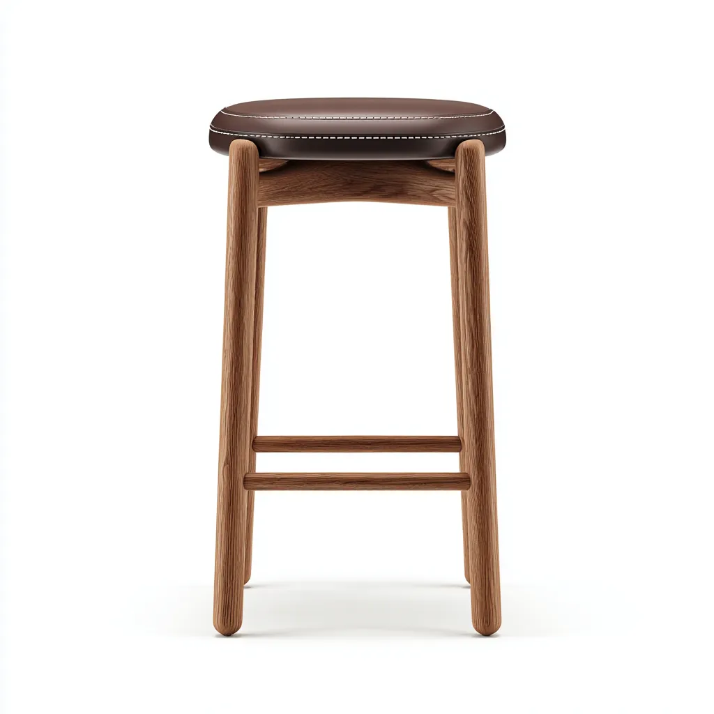 Tabouret de bar bois et similicuir 35x35x75 cm marron-bois - style moderne - pour cuisine-Bambooupio