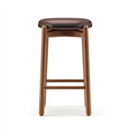 Tabouret de bar bois et similicuir 35x35x75 cm marron-bois - style moderne - pour cuisine-Bambooupio