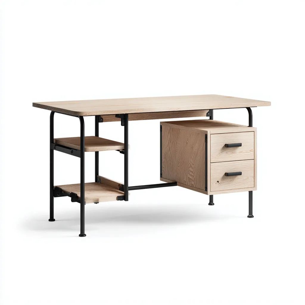 Bureau Bois-Métal 140x60x75 cm - Bois clair-Noir - Style industriel-Bambooupio