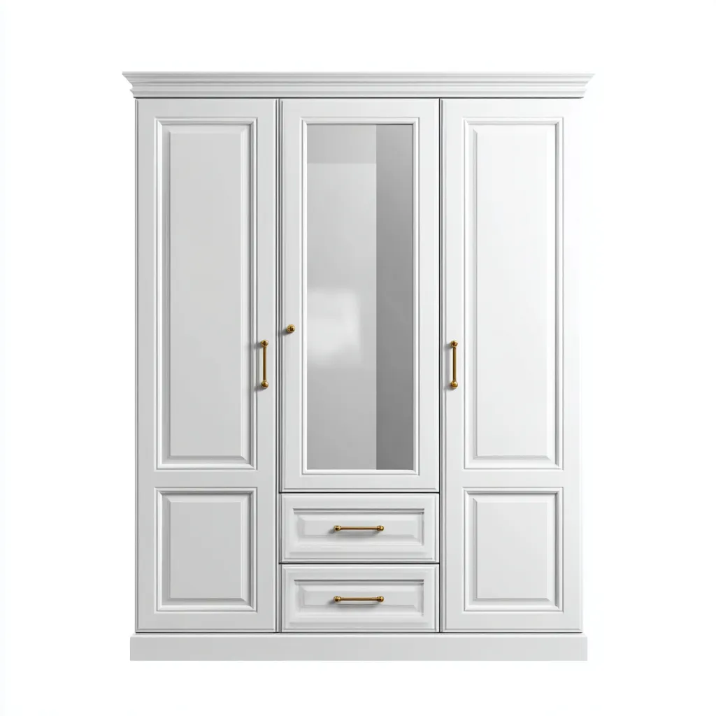 Armoire en panneaux 190x140x210 cm blanc classique - miroir et rangement-Bambooupio