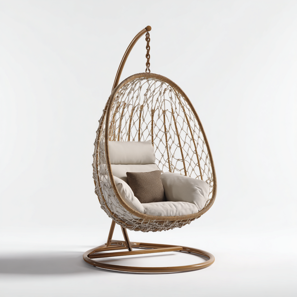 Chaise suspendue avec support 110x95x175 cm - beige-naturel - style moderne-Bambooupio