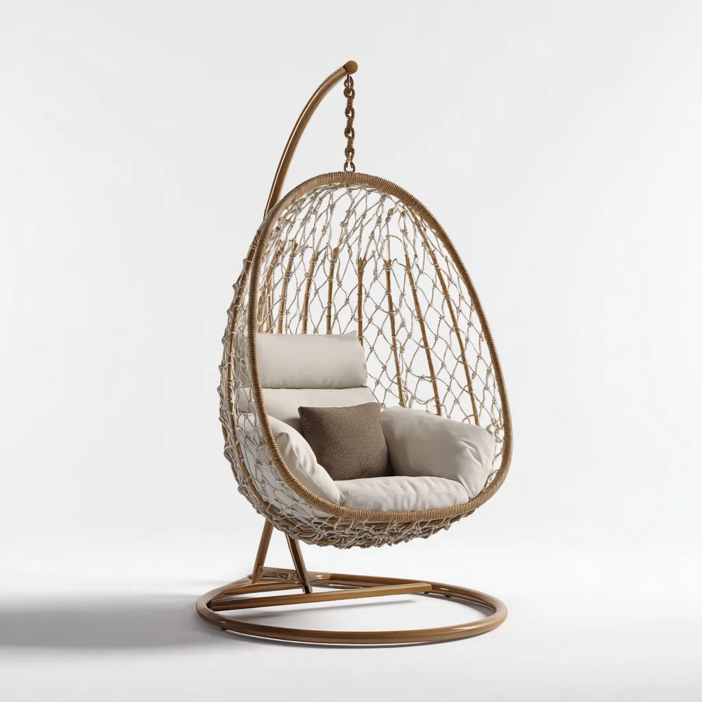 Chaise suspendue avec support 110x95x175 cm - beige-naturel - style moderne-Bambooupio