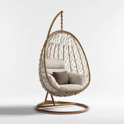 Chaise suspendue avec support 110x95x175 cm - beige-naturel - style moderne-Bambooupio