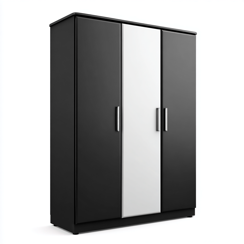 Armoire Bois 170x55x200 cm Noir-Blanc Design moderne-Bambooupio