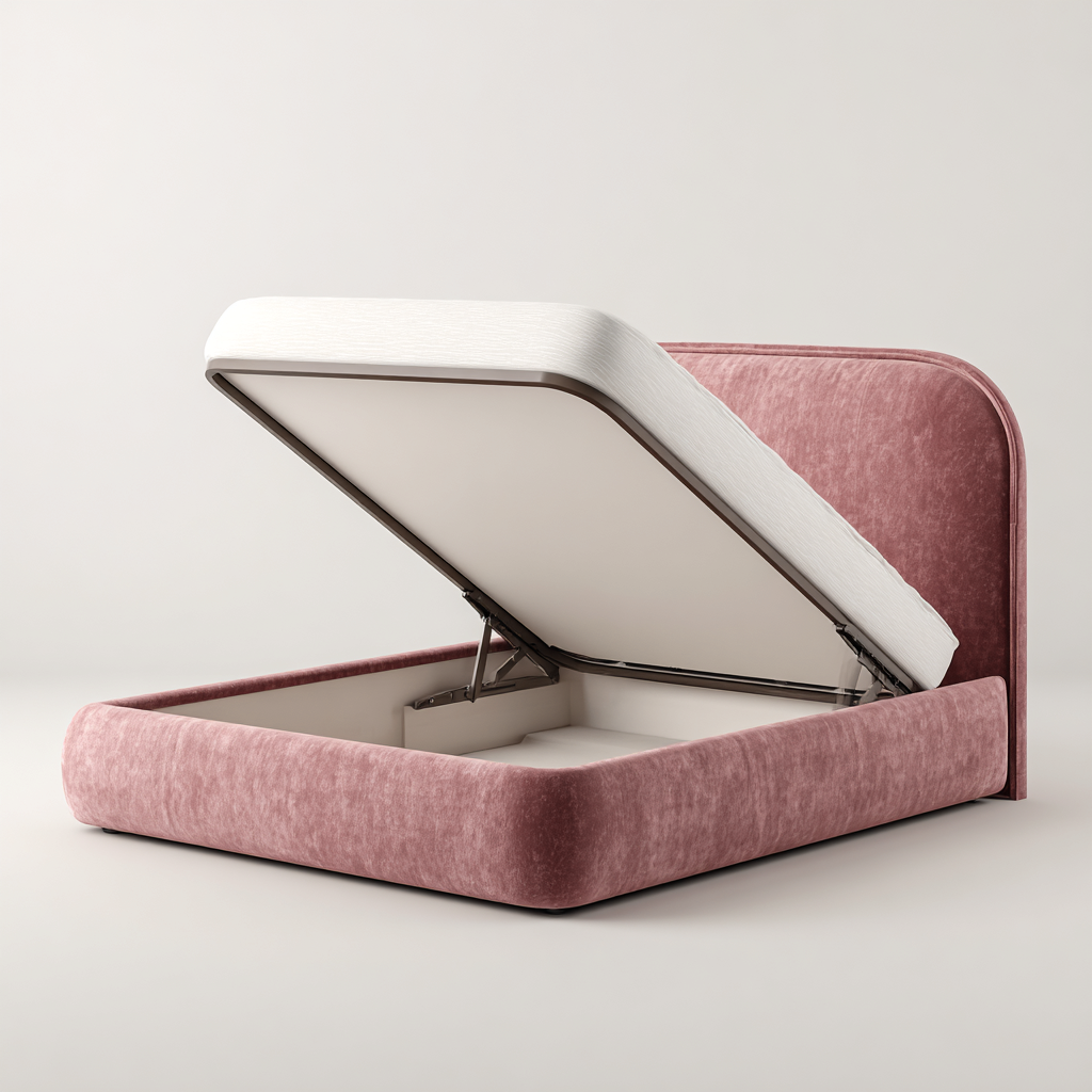 Lit double Velours-Métal 200x160x105 cm Rose Style moderne-Bambooupio