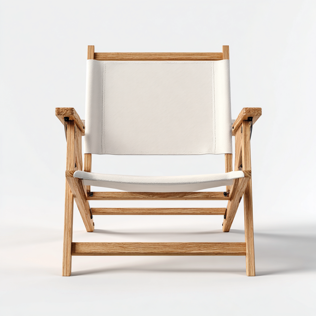 Fauteuil de jardin en bois et toile 60x75x85 cm - blanc-naturel - style minimaliste-Bambooupio