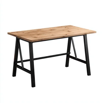 Bureau bois et métal 120x60x75 cm bois-noir - style industriel - pour bureau-Bambooupio