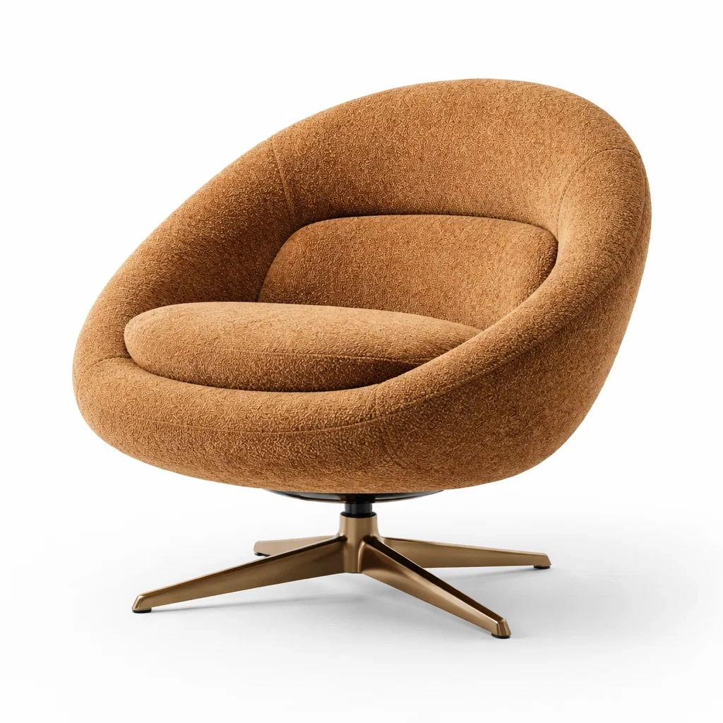 Sedia girevole in tessuto bouclé marrone con base in metallo-LUXEROOMDESIGN