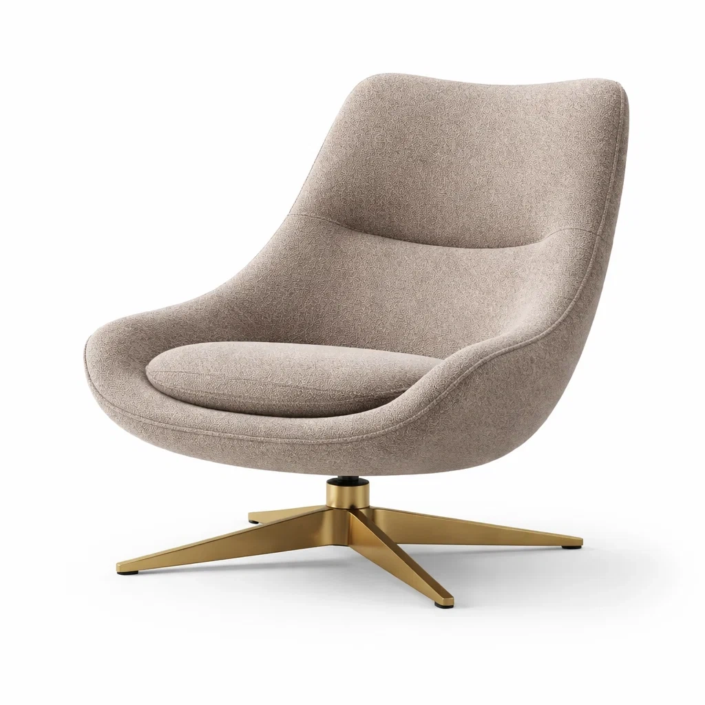 Sedia girevole in tessuto beige con base in metallo dorato-LUXEROOMDESIGN