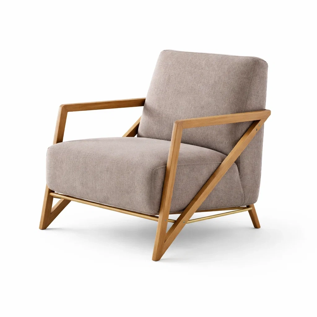 Sedia da relax in tessuto grigio chiaro con struttura in legno 80x75x70 cm-LUXEROOMDESIGN