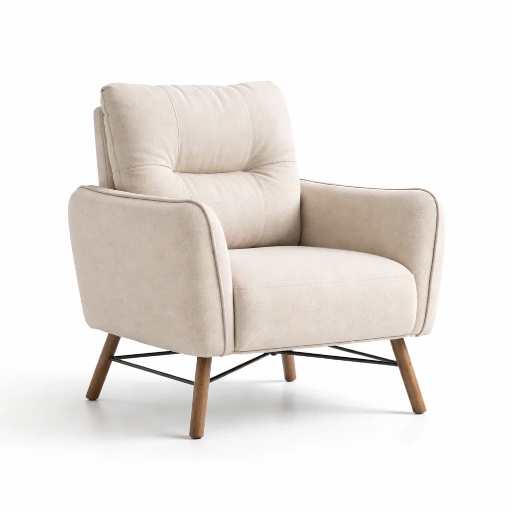 Sedia da relax in tessuto beige con gambe in legno 75x80x85 cm-LUXEROOMDESIGN