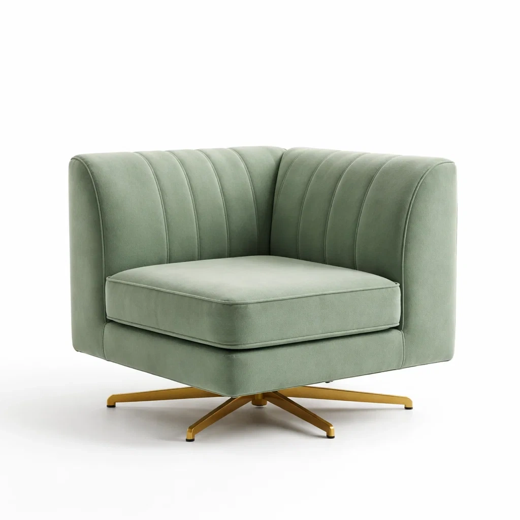 Sedia girevole in velluto verde con base in metallo-LUXEROOMDESIGN