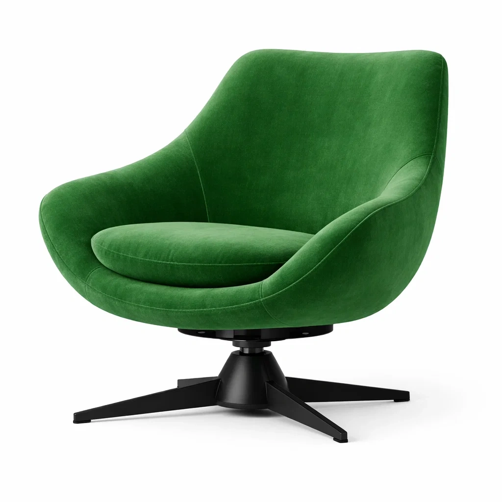 Sedia girevole in velluto verde con base nera-LUXEROOMDESIGN