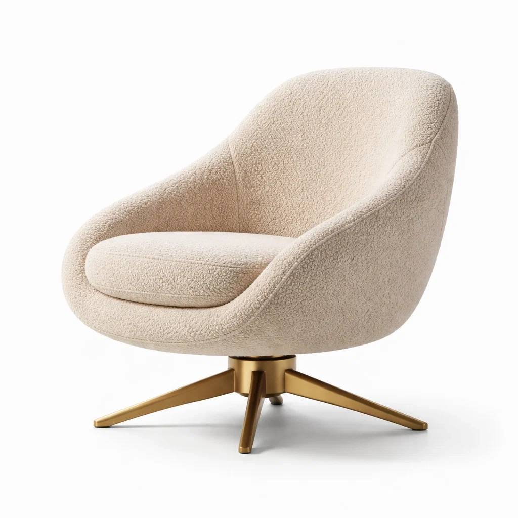 Sedia girevole beige in tessuto bouclé con base in metallo-LUXEROOMDESIGN