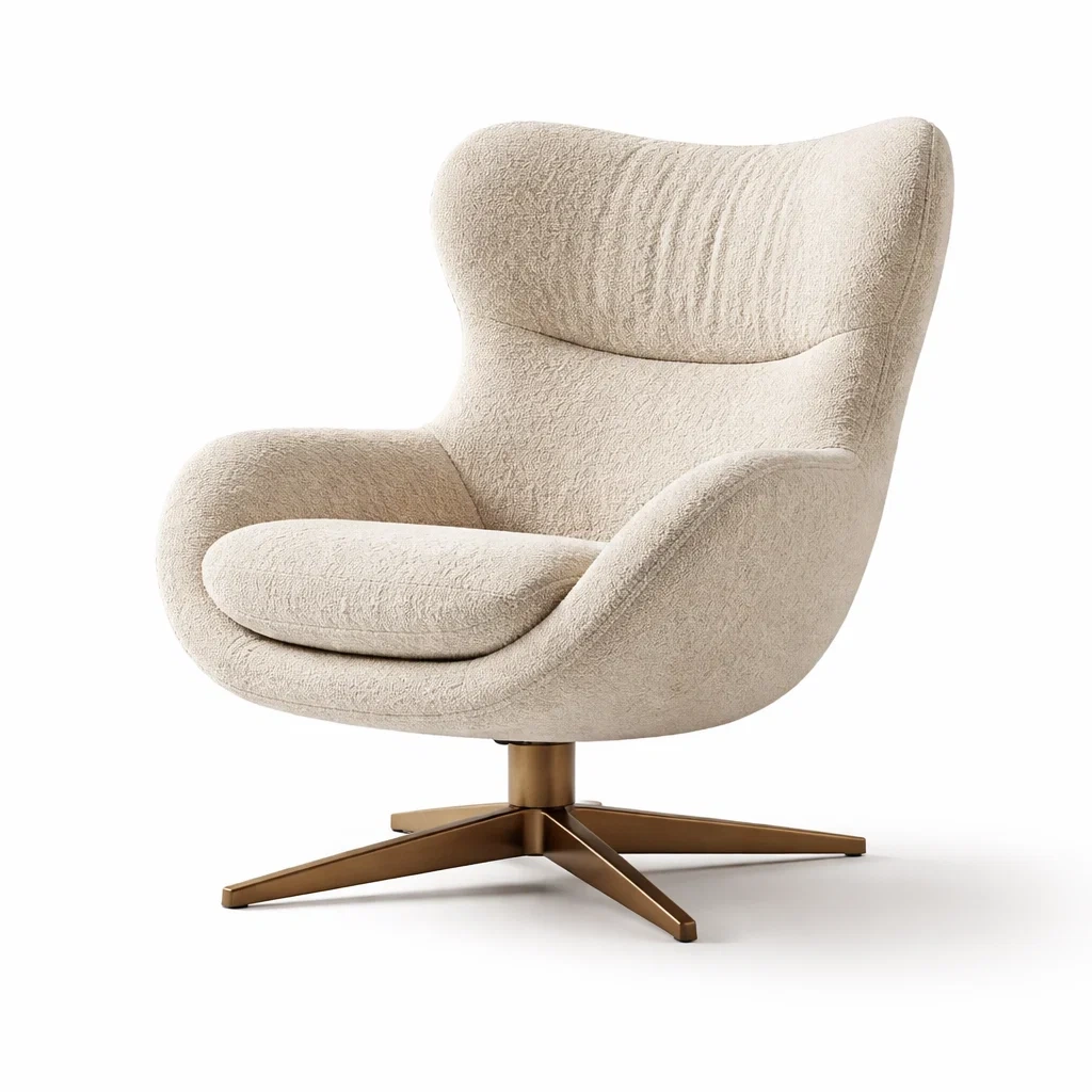 Sedia girevole in tessuto bouclé con base in metallo-LUXEROOMDESIGN