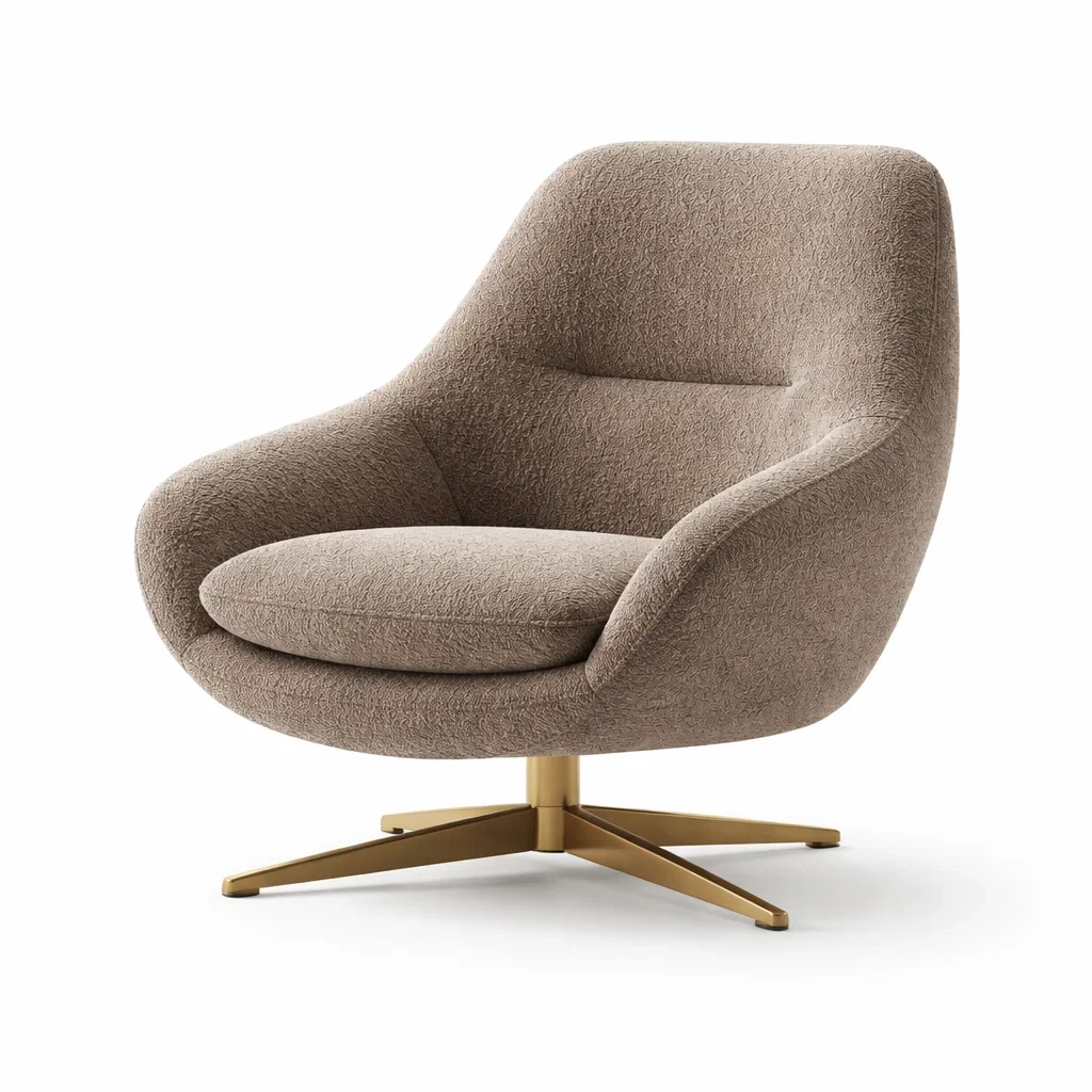 Sedia girevole in tessuto marrone con base in metallo-LUXEROOMDESIGN