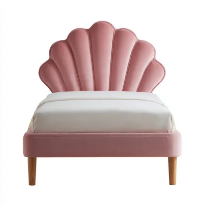 Lit simple en velours 200x90x130 cm - rose - style fantaisie - adapté à la chambre-Dengetnest