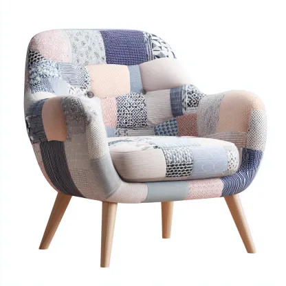 Fauteuil tissu patchwork 82x78x85 cm - bleu - adapté au salon - style contemporain-Dengetnest