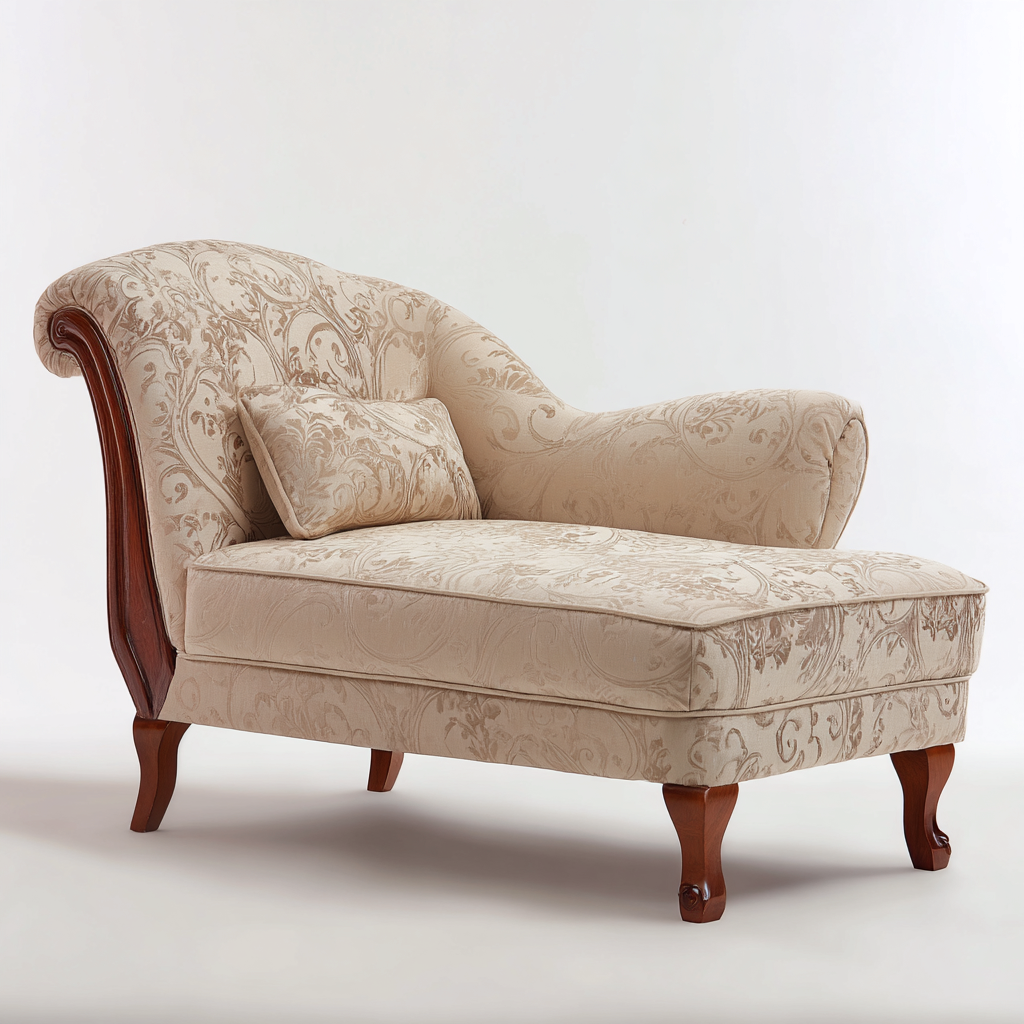 Chaise longue tissu damassé 175x80x95 cm - beige - adapté au salon style classique-Dengetnest