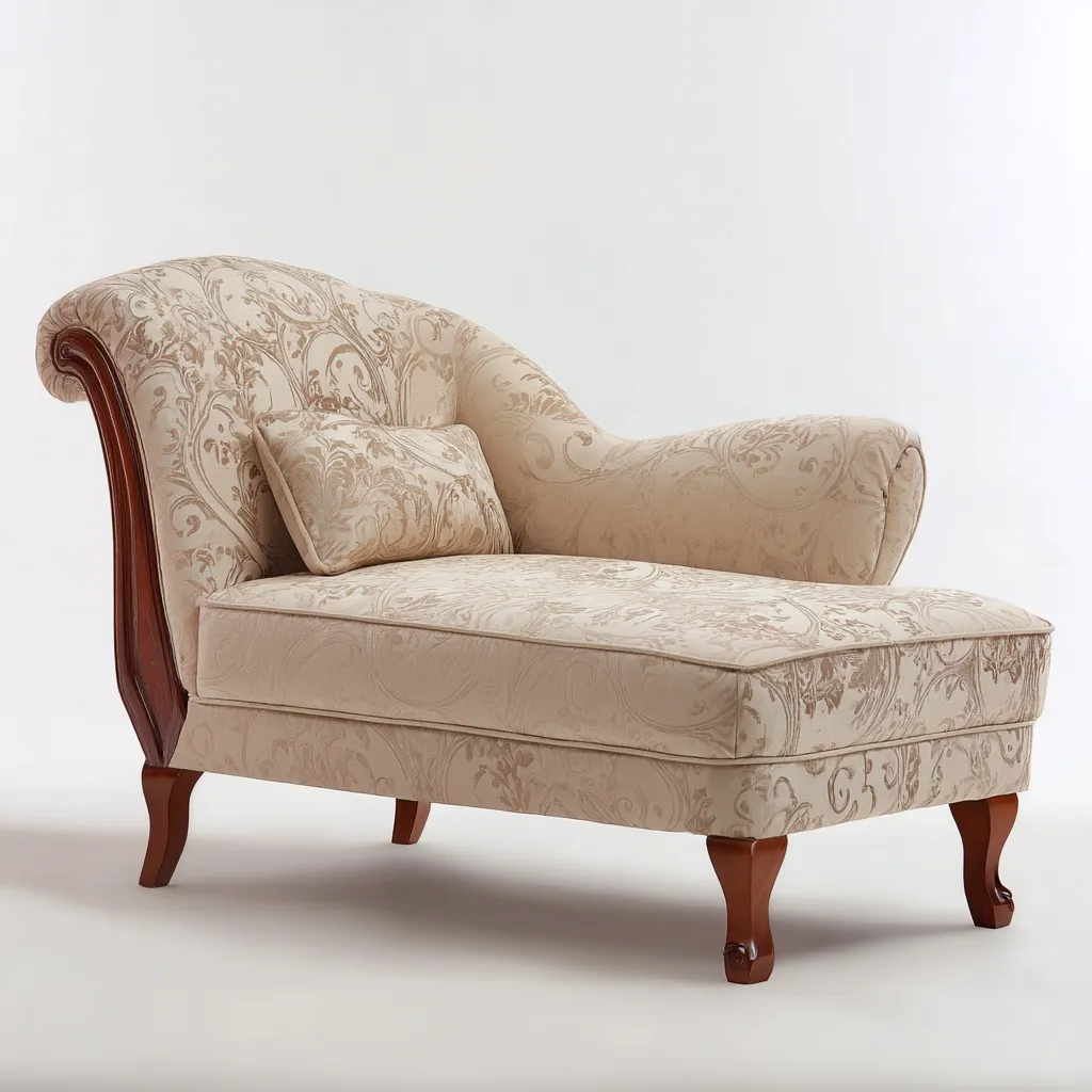 Chaise longue tissu damassé 175x80x95 cm - beige - adapté au salon style classique-Dengetnest