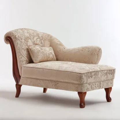 Chaise longue tissu damassé 175x80x95 cm - beige - adapté au salon style classique-Dengetnest