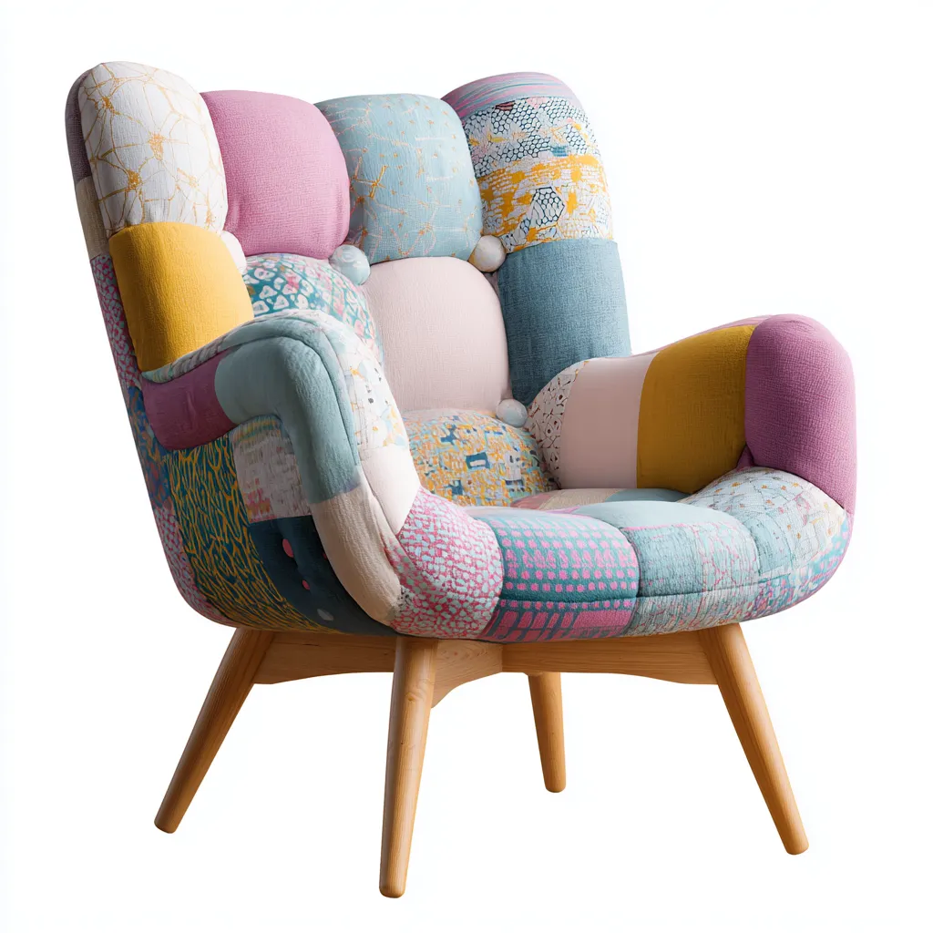 Fauteuil tissu patchwork 88x80x95 cm - bleu - adapté au salon - style contemporain-Dengetnest