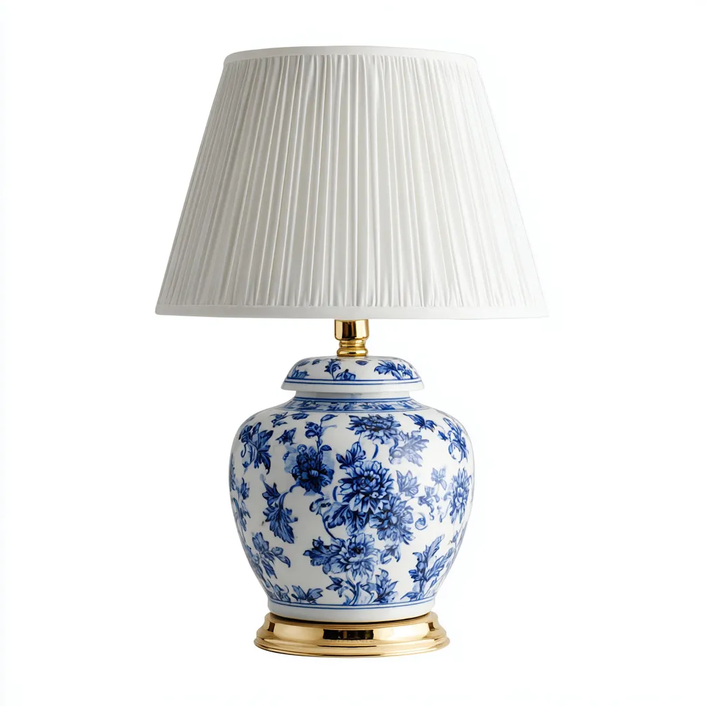 Lampe de table céramique 30x30x45 cm - bleu - blanc - or - adaptée au salon style classique-Dengetnest