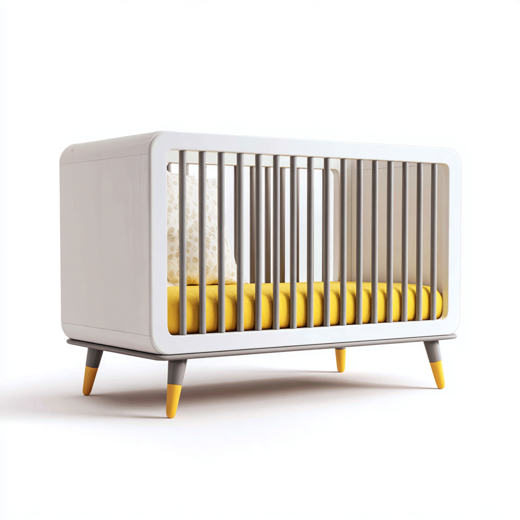 Lit bébé en bois 120x60x90 cm - blanc - gris - jaune - style moderne - avec barreaux de sécurité - adapté à la chambre-Dengetnest
