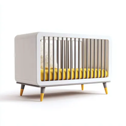 Lit bébé en bois 120x60x90 cm - blanc - gris - jaune - style moderne - avec barreaux de sécurité - adapté à la chambre-Dengetnest