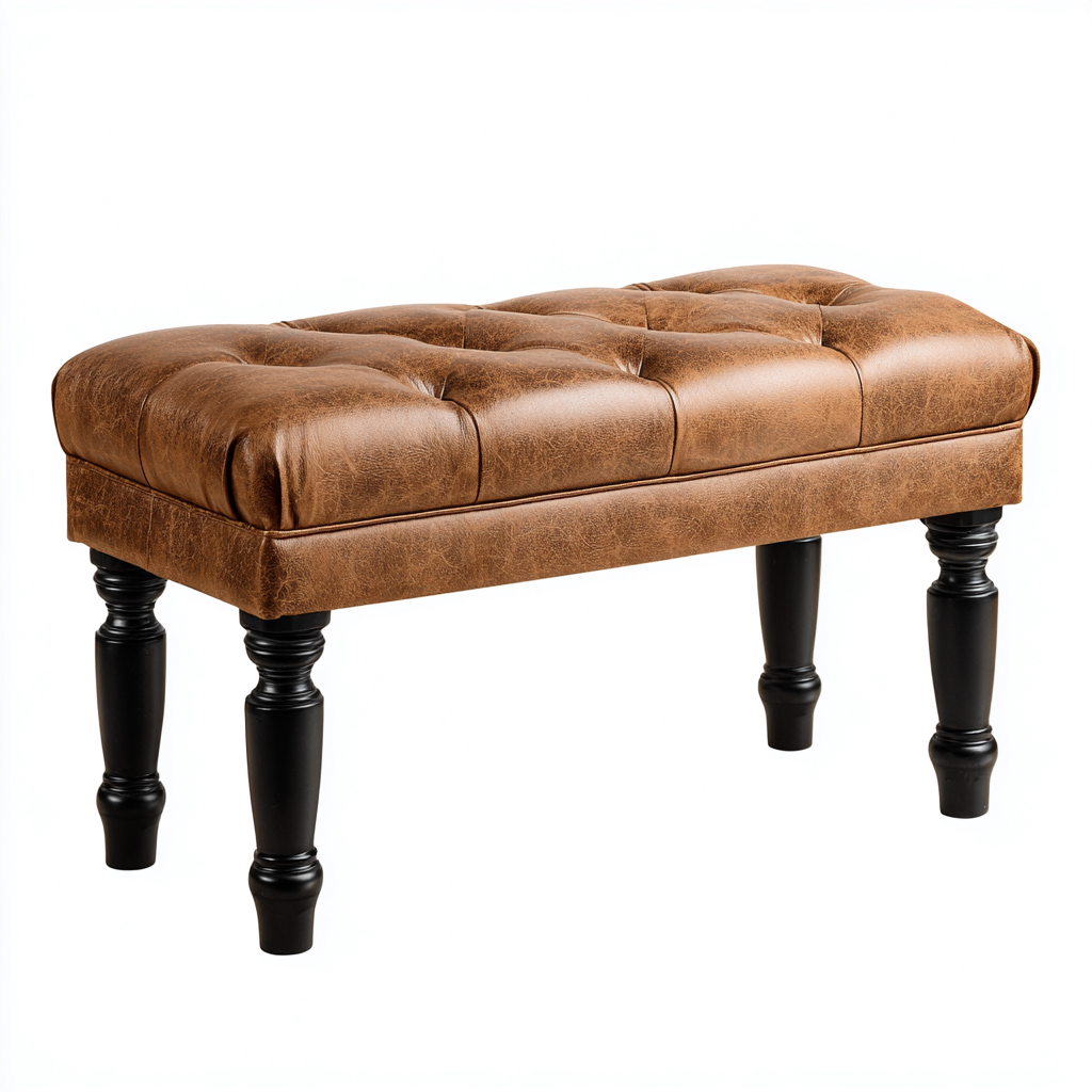 Banc de lit simili cuir 90x40x48 cm - marron - noir - adapté à la chambre - design classique-Dengetnest