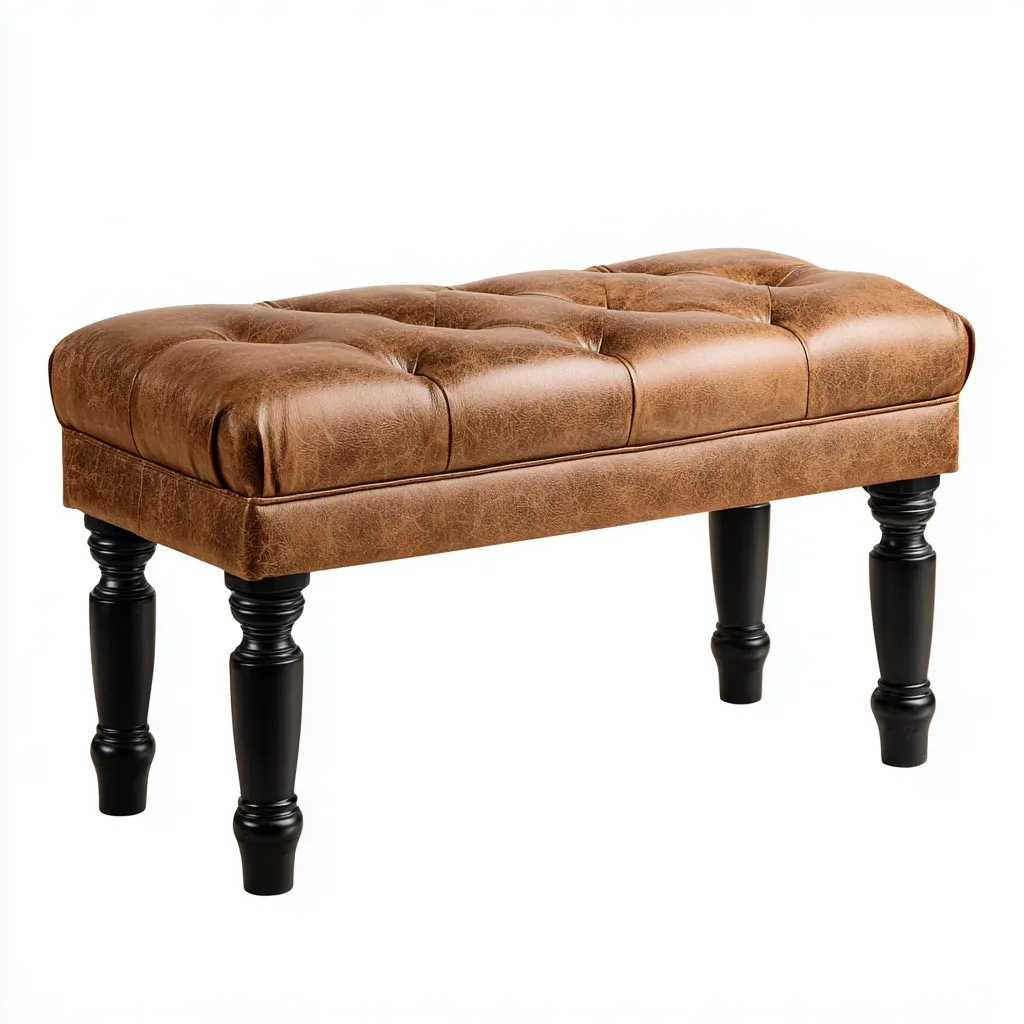 Banc de lit simili cuir 90x40x48 cm - marron - noir - adapté à la chambre - design classique-Dengetnest