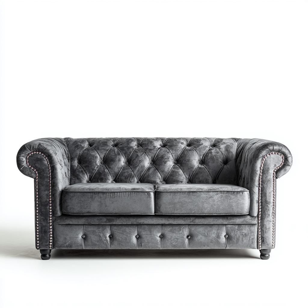 Canapé droit tissu velours 190x95x80 cm - gris foncé - adapté au salon style classique-Dengetnest