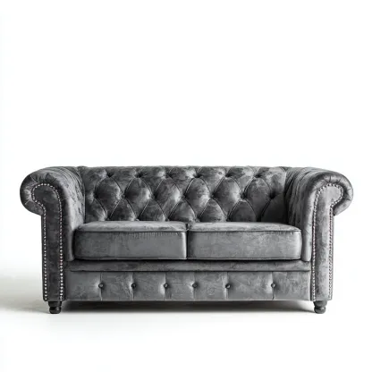 Canapé droit tissu velours 190x95x80 cm - gris foncé - adapté au salon style classique-Dengetnest