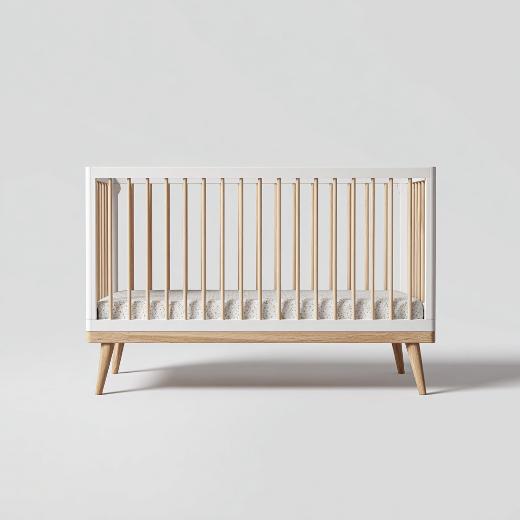 Lit bébé en bois 120x60x90 cm - blanc - bois naturel - style scandinave - avec barreaux de sécurité - adapté à la chambre-Dengetnest