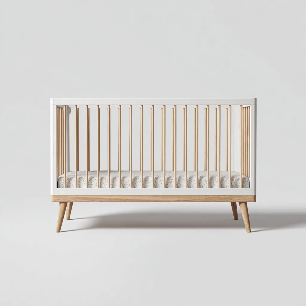Lit bébé en bois 120x60x90 cm - blanc - bois naturel - style scandinave - avec barreaux de sécurité - adapté à la chambre-Dengetnest