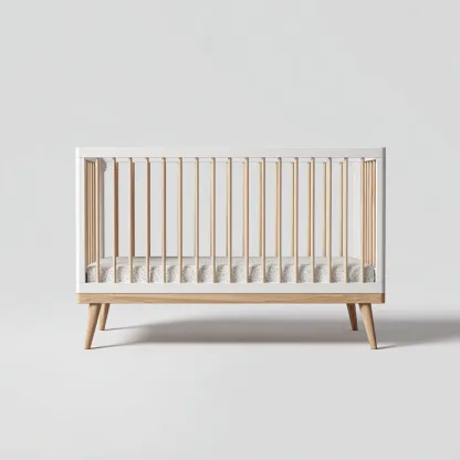 Lit bébé en bois 120x60x90 cm - blanc - bois naturel - style scandinave - avec barreaux de sécurité - adapté à la chambre-Dengetnest