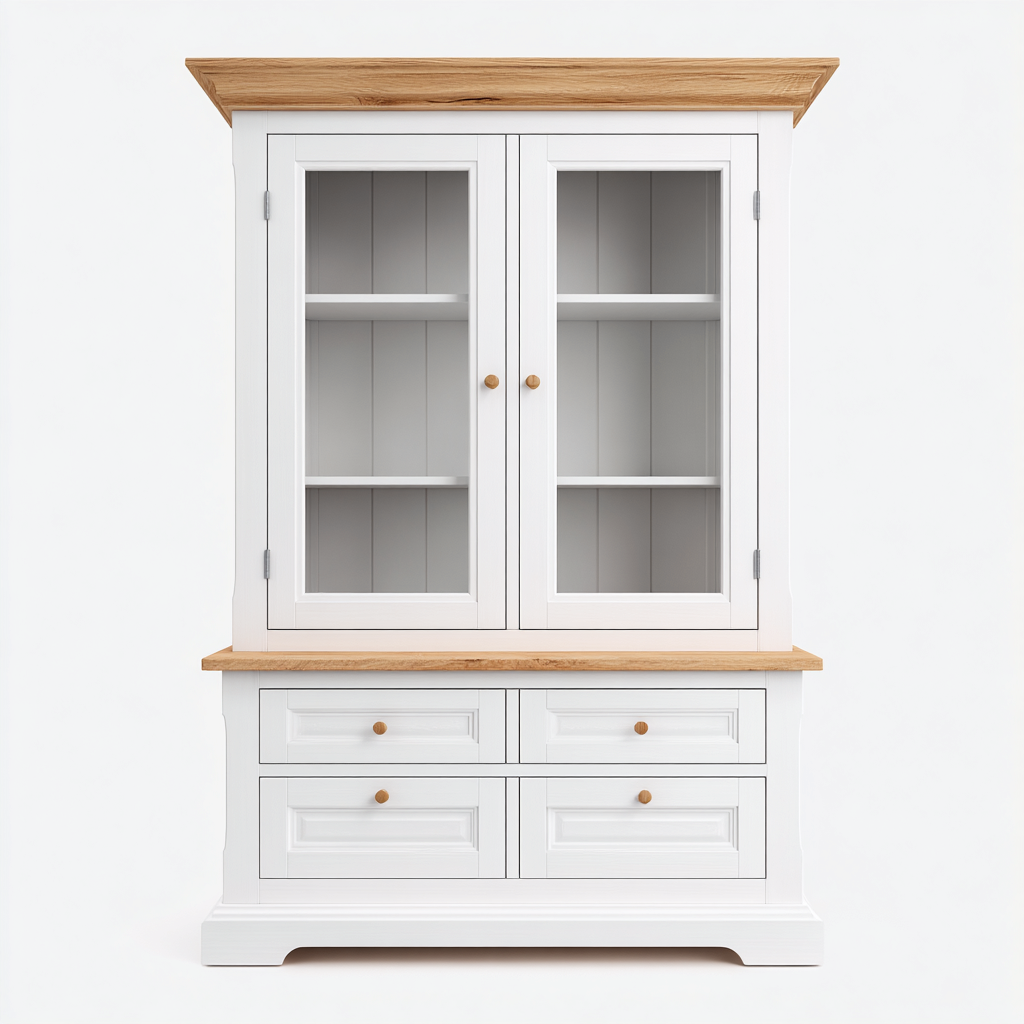 Vitrine bois 100x45x190 cm - blanc - bois naturel - adapté à la cuisine - design classique-Dengetnest