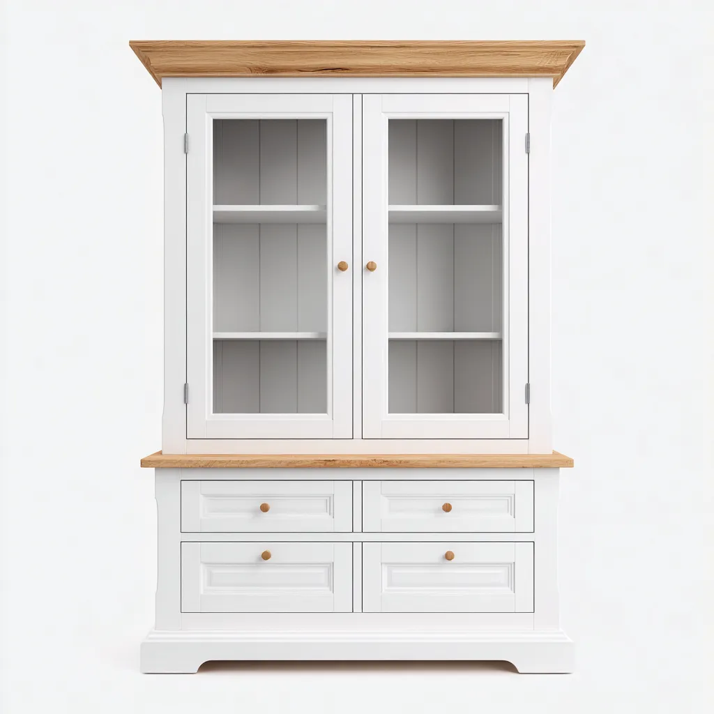 Vitrine bois 100x45x190 cm - blanc - bois naturel - adapté à la cuisine - design classique-Dengetnest