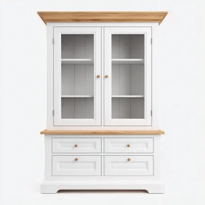 Vitrine bois 100x45x190 cm - blanc - bois naturel - adapté à la cuisine - design classique-Dengetnest