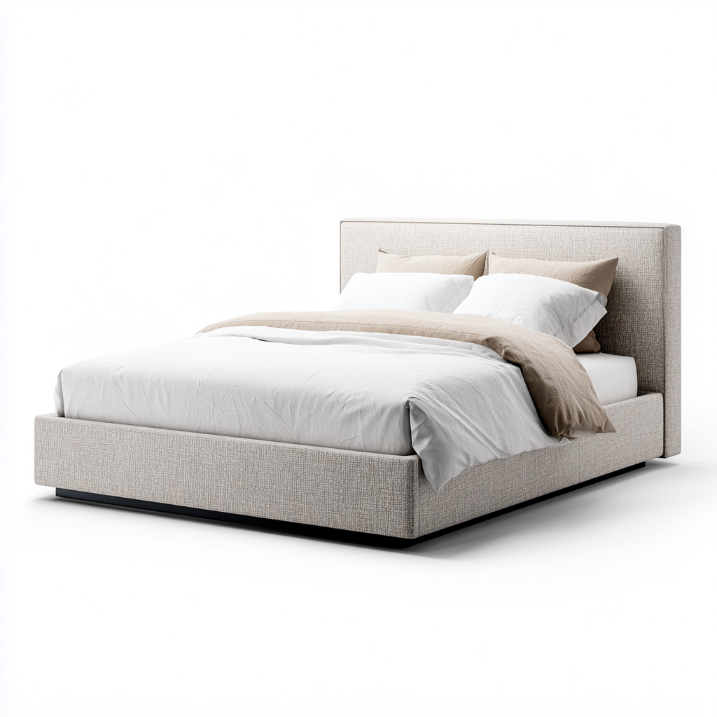 Lit double tissu 200x180x108 cm - beige - adapté à la chambre - design moderne-Dengetnest