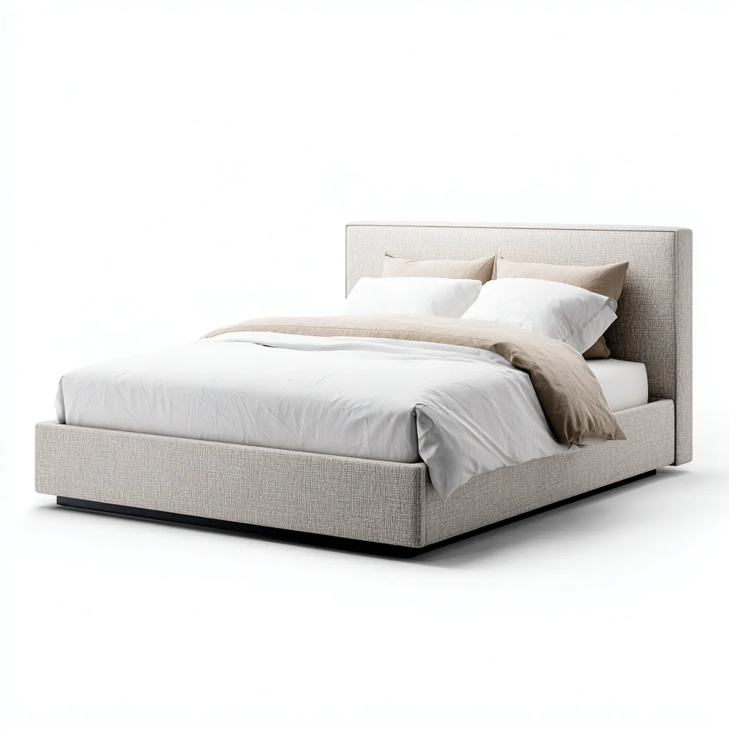 Lit double tissu 200x180x108 cm - beige - adapté à la chambre - design moderne-Dengetnest