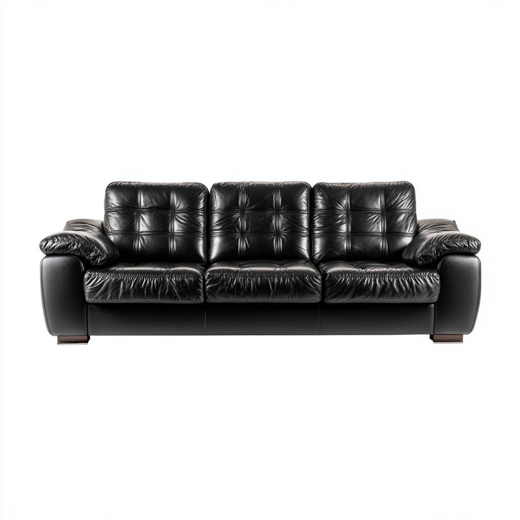 Canapé droit cuir 215x95x95 cm - noir - adapté au salon style moderne-Dengetnest