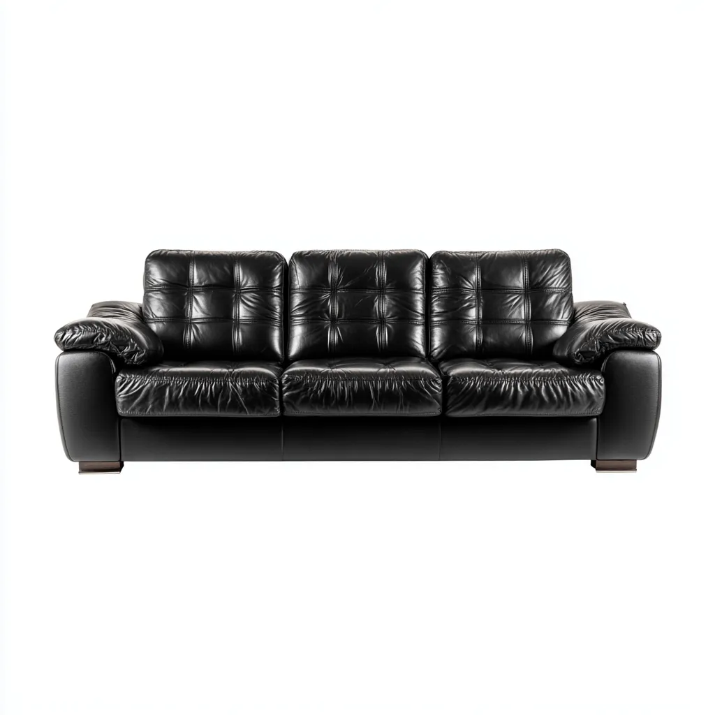 Canapé droit cuir 215x95x95 cm - noir - adapté au salon style moderne-Dengetnest