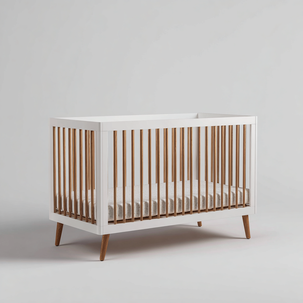 Lit bébé en bois 120x60x85 cm - blanc - bois naturel - style scandinave - avec barreaux de sécurité - adapté à la chambre-Dengetnest