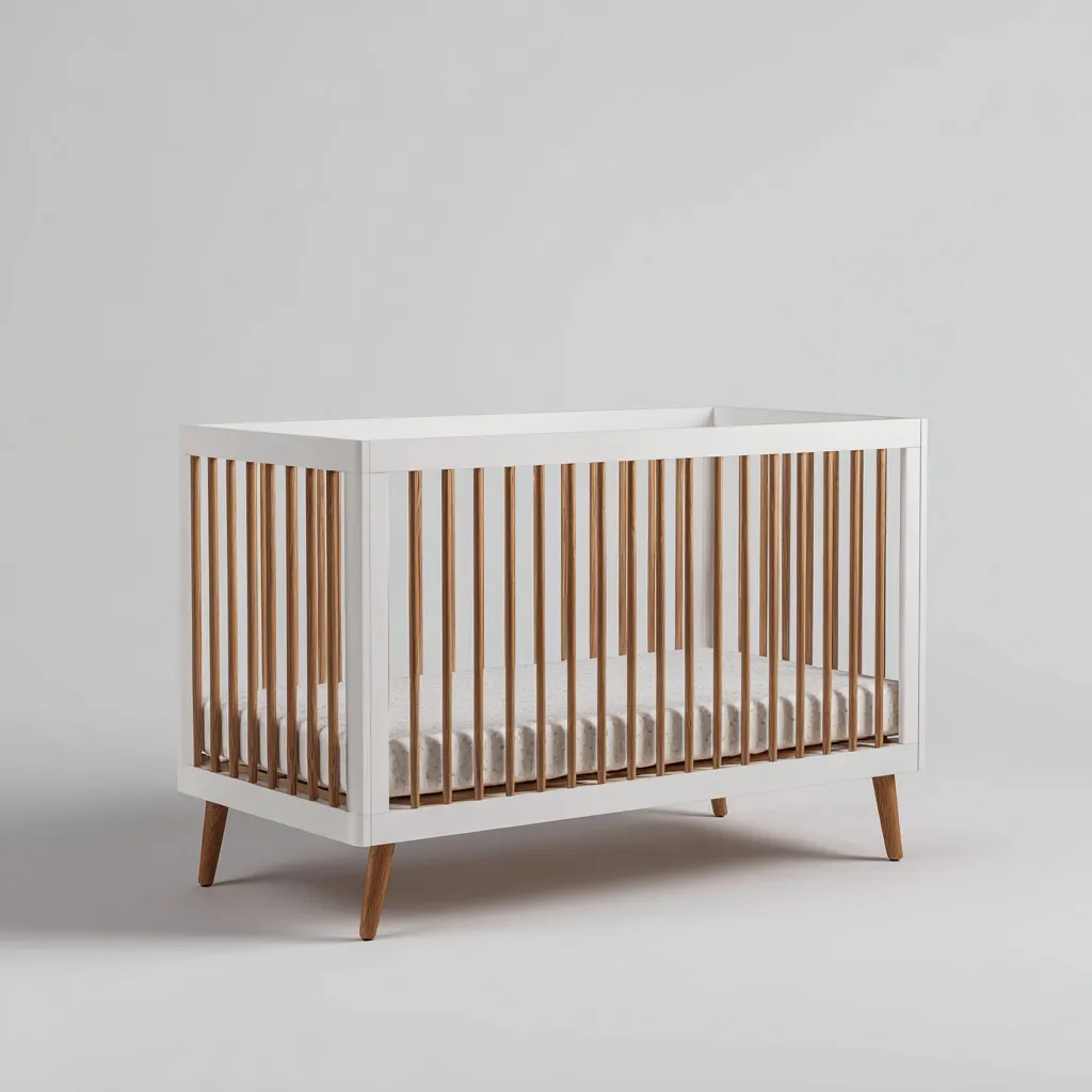 Lit bébé en bois 120x60x85 cm - blanc - bois naturel - style scandinave - avec barreaux de sécurité - adapté à la chambre-Dengetnest
